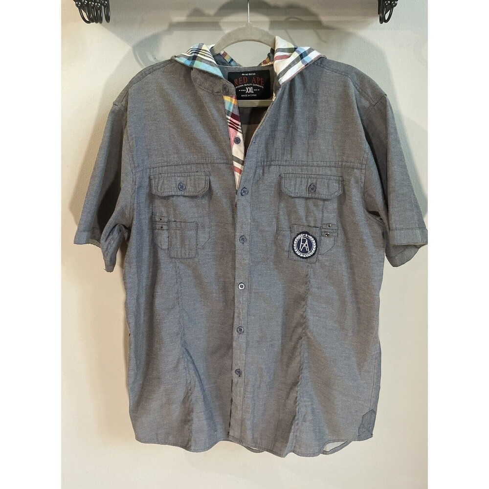 Red Ape Shirt Mens XXL Gray Button Up Short Sleeve, Hoodie, Lightweigt
